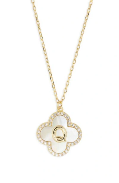 Argento Vivo Sterling Silver Clover Mother-of-pearl Initial Pendant Necklace In Gold