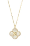 Argento Vivo Sterling Silver Clover Mother-of-pearl Initial Pendant Necklace In Gold