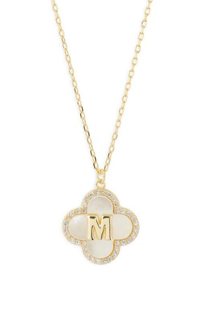 Argento Vivo Sterling Silver Clover Mother-of-pearl Initial Pendant Necklace In Gold