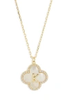 Argento Vivo Sterling Silver Clover Mother-of-pearl Initial Pendant Necklace In Gold