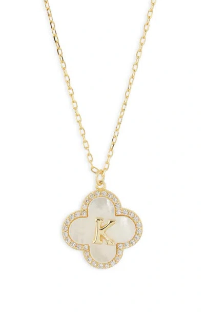 Argento Vivo Sterling Silver Clover Mother-of-pearl Initial Pendant Necklace In Gold