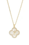 Argento Vivo Sterling Silver Clover Mother-of-pearl Initial Pendant Necklace In Gold