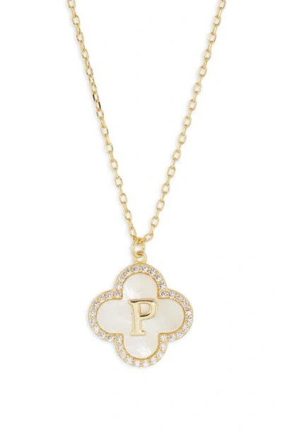 Argento Vivo Sterling Silver Clover Mother-of-pearl Initial Pendant Necklace In Gold