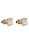 Argento Vivo Sterling Silver Clover Mother-of-pearl Stud Earrings In Gold