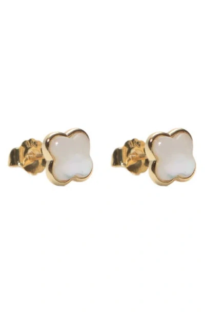 Argento Vivo Sterling Silver Clover Mother-of-pearl Stud Earrings In Gold