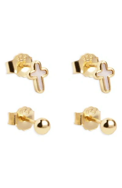Argento Vivo Sterling Silver Cross Ball Post Set Of 2 Stud Earrings In Gold