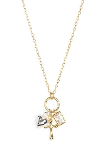 Argento Vivo Sterling Silver Cross Heart Charm Necklace In Gold