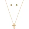 Argento Vivo Sterling Silver Cross Pendant & Stud Earrings Set In Gold