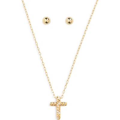 Argento Vivo Sterling Silver Cross Pendant & Stud Earrings Set In Gold