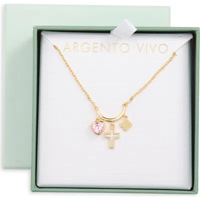 Argento Vivo Sterling Silver Crystal & Mother-of-pearl Charm Pendant Necklace In Gold