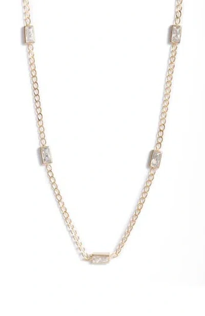 Argento Vivo Sterling Silver Cubic Zirconia Baguette Station Necklace In Gold