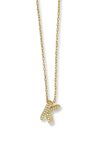 Argento Vivo Sterling Silver Cubic Zirconia Bubble Inital Pendant Necklace In Gold - K