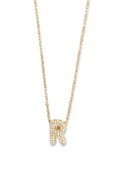 Argento Vivo Sterling Silver Cubic Zirconia Bubble Inital Pendant Necklace In Gold - R
