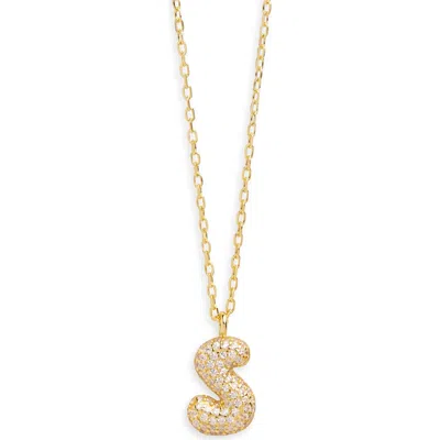 Argento Vivo Sterling Silver Cubic Zirconia Bubble Inital Pendant Necklace In Gold