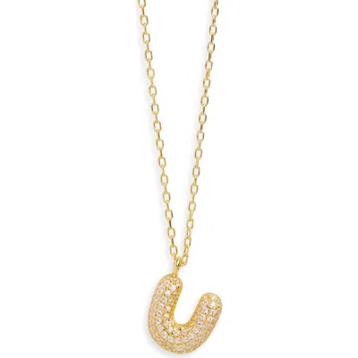 Argento Vivo Sterling Silver Cubic Zirconia Bubble Inital Pendant Necklace In Gold