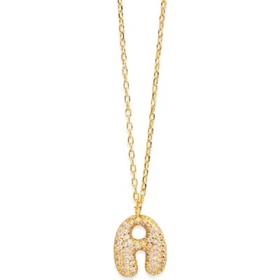 Argento Vivo Sterling Silver Cubic Zirconia Bubble Inital Pendant Necklace In Gold