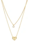 Argento Vivo Sterling Silver Cubic Zirconia Charm & Puffy Heart Pendant Layered Necklace In Gold