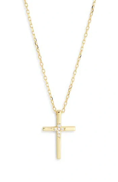 Argento Vivo Sterling Silver Cubic Zirconia Cross Necklace In Gold