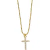 Argento Vivo Sterling Silver Cubic Zirconia Cross Pendant Ball Chain Necklace In Gold