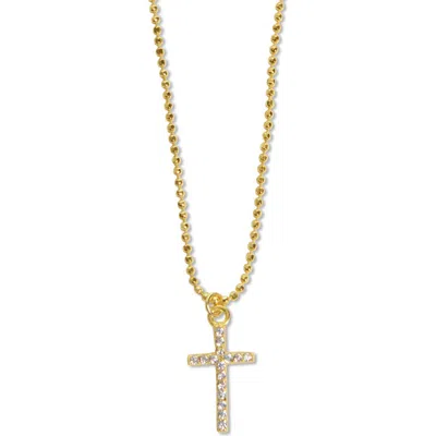 Argento Vivo Sterling Silver Cubic Zirconia Cross Pendant Ball Chain Necklace In Gold