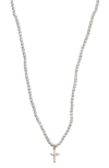 Argento Vivo Sterling Silver Cubic Zirconia Cross Pendant Faux Pearl Necklace