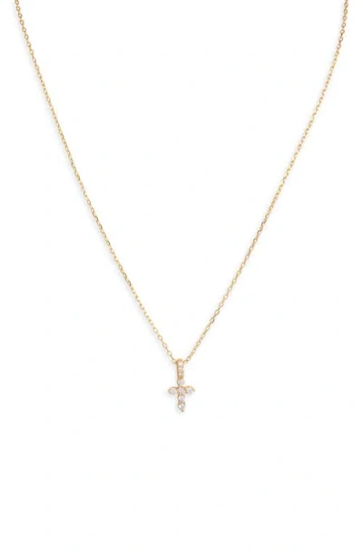 Argento Vivo Sterling Silver Cubic Zirconia Cross Pendant Necklace In Gold