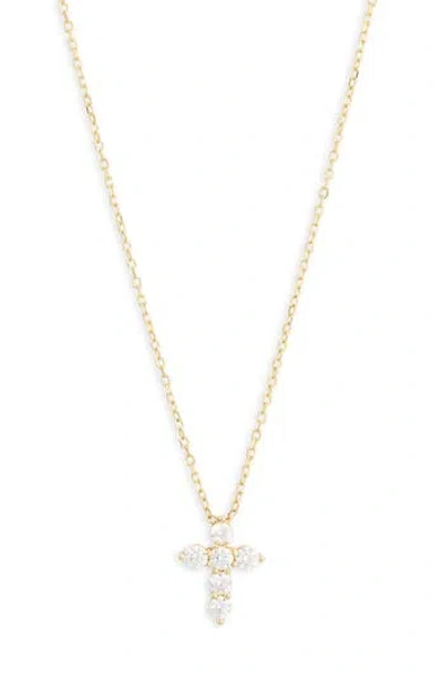 Argento Vivo Sterling Silver Cubic Zirconia Cross Pendant Necklace In Gold