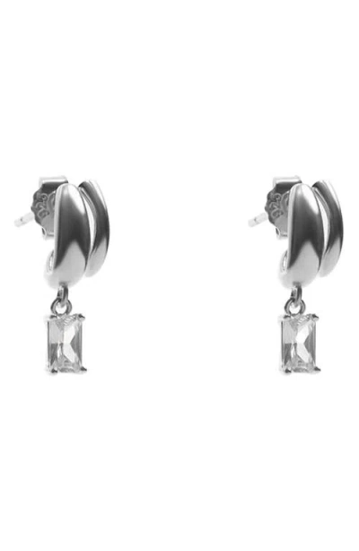 Argento Vivo Sterling Silver Cubic Zirconia Drop Huggie Hoop Earrings