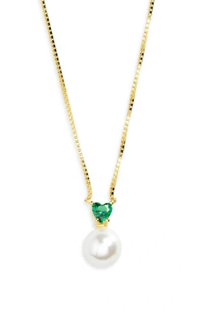 Argento Vivo Sterling Silver Cubic Zirconia Heart & Faux Pearl Necklace In Gold