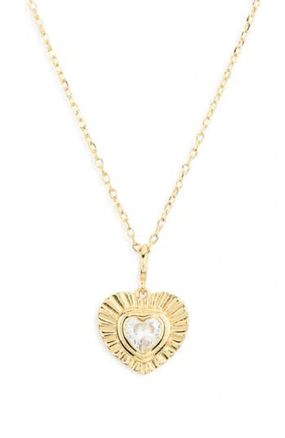 Argento Vivo Sterling Silver Cubic Zirconia Heart Pendant Necklace In Gold/clear