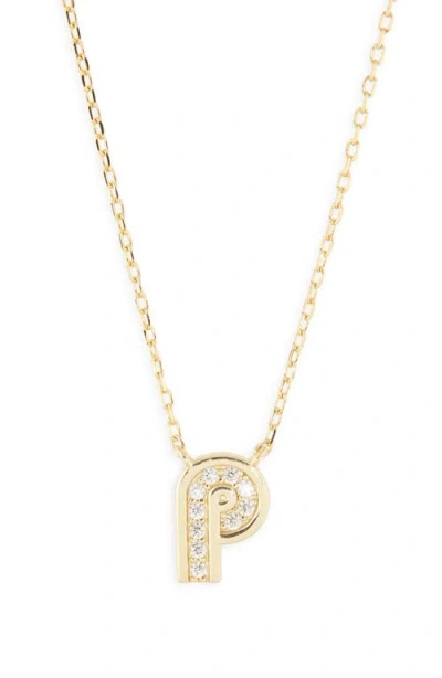 Argento Vivo Sterling Silver Cubic Zirconia Initial Pendant Necklace In Gold
