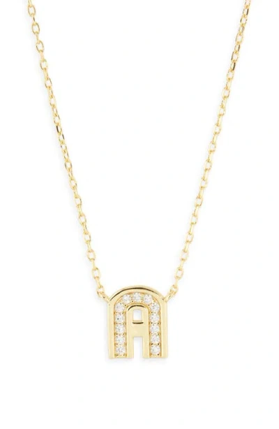 Argento Vivo Sterling Silver Cubic Zirconia Initial Pendant Necklace In Gold