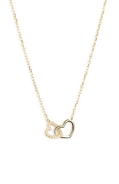 Argento Vivo Sterling Silver Cubic Zirconia Interlocking Heart Pendant Necklace In Gold