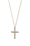 Argento Vivo Sterling Silver Cubic Zirconia Medium Cross Pendant Necklace In Gold