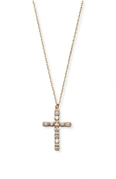 Argento Vivo Sterling Silver Cubic Zirconia Medium Cross Pendant Necklace In Gold