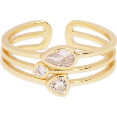 Argento Vivo Sterling Silver Cubic Zirconia Multirow Ring In Gold