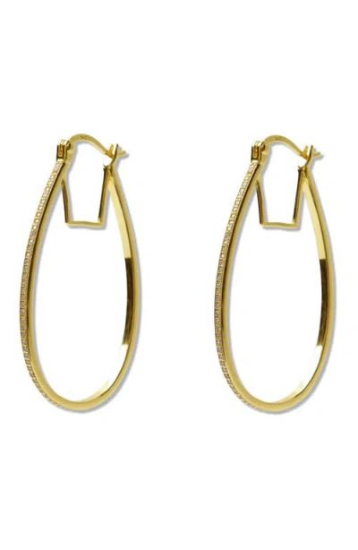 Argento Vivo Sterling Silver Cubic Zirconia Oval Bridge Hoop Earrings In Gold