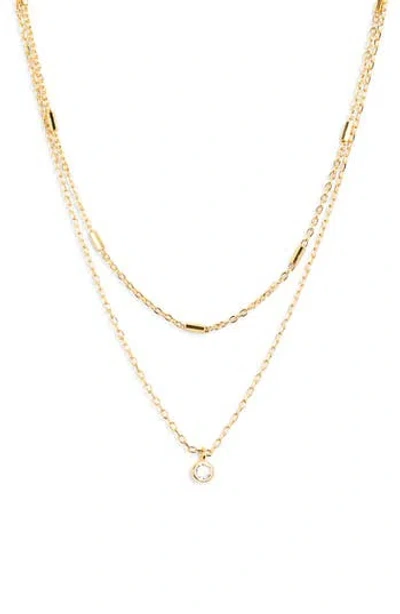 Argento Vivo Sterling Silver Cubic Zirconia Pendant & Station Chain Layered Necklace In Gold
