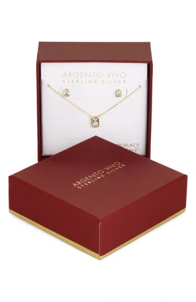 Argento Vivo Sterling Silver Cubic Zirconia Pendant & Stud Earrings Set In Gold