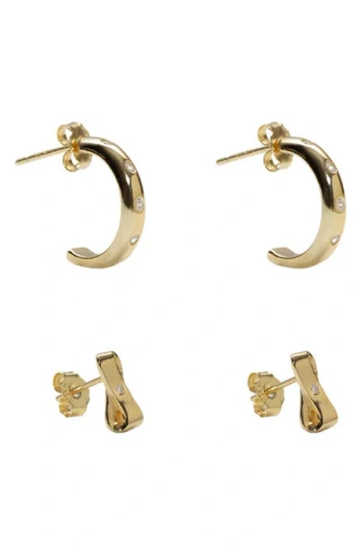 Argento Vivo Sterling Silver Cubic Zirconia Stud & Hoop Earrings Set In Gold