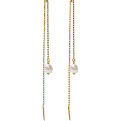 Argento Vivo Sterling Silver Cultured Pearl Chain Threader Earrings In Gold