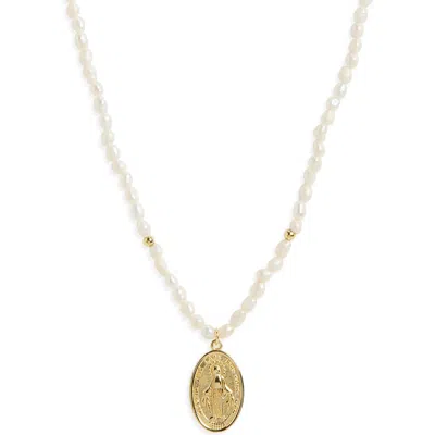 Argento Vivo Sterling Silver Cultured Pearl Religious Pendant Necklace In Gold