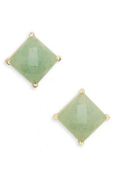 Argento Vivo Sterling Silver Cushion Cut Stud Earrings In Green