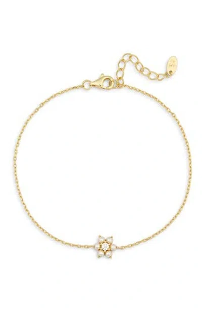 Argento Vivo Sterling Silver Cz & Faux Pearl Flower Charm Bracelet In Gold