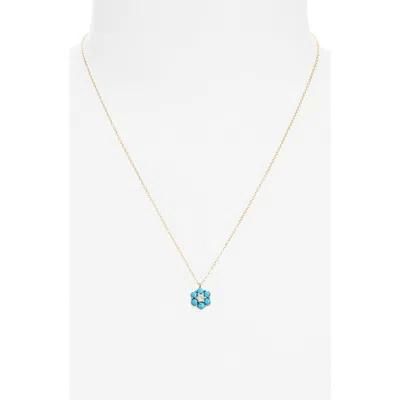 Argento Vivo Sterling Silver Cz & Turquoise Flower Pendant Necklace In Metallic