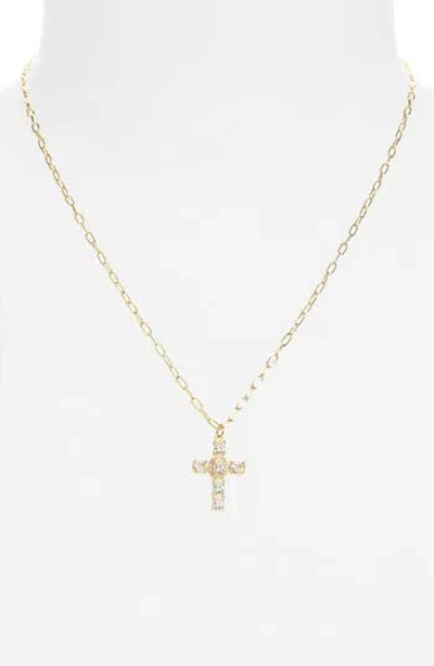 Argento Vivo Sterling Silver Cz Cross Pendant Necklace In Gold