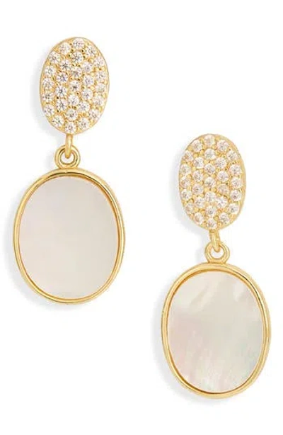 Argento Vivo Sterling Silver Cz Pavé & Mother-of-pearl Drop Earrings In Gold