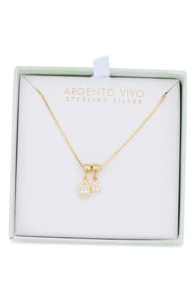 Argento Vivo Sterling Silver Double Cubic Zirconia Teardrop Pendant Necklace In Gold