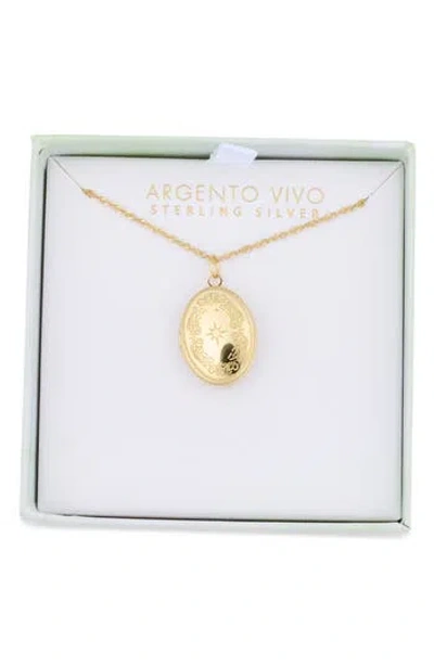 Argento Vivo Sterling Silver Etched Sparkle Locket Necklace In Gold