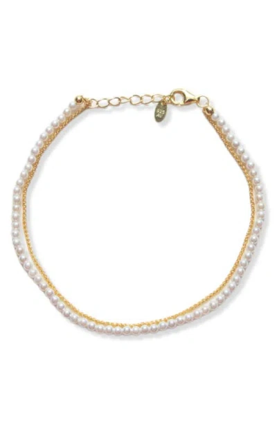 Argento Vivo Sterling Silver Faux Pearl & Chain Bracelet In Gold